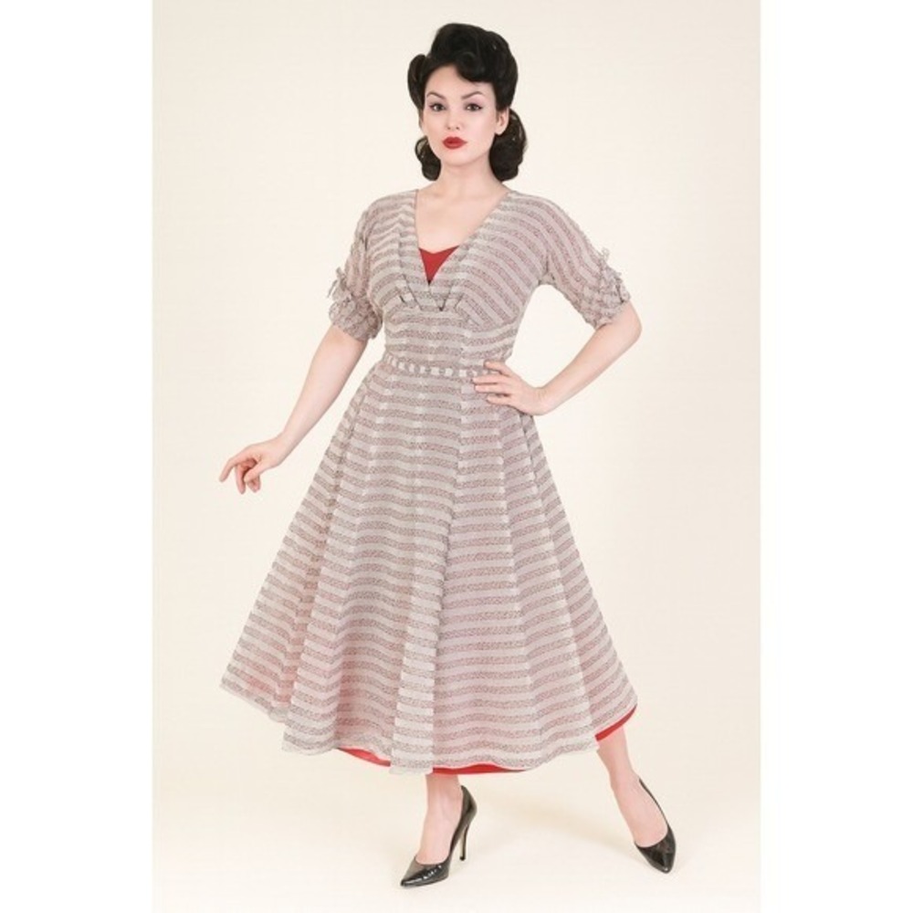 Vintage Dress Swiss Dot Overlay Classic Pin Up Small